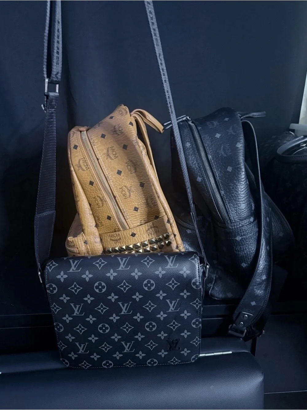 Louis Vuitton Grey Monogram Messenger Bag with Black Strap